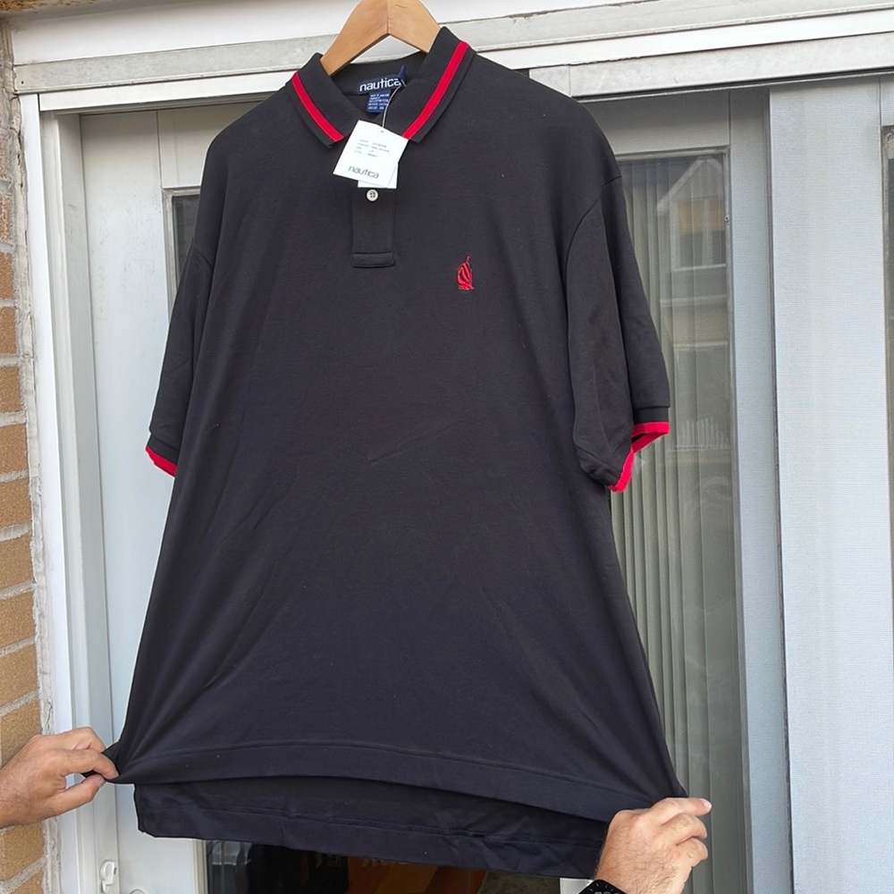 Nautica Black With Red Trim Polo Shirt!